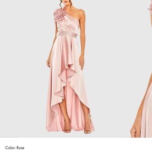 Mac Duggal Pink Ruffled One Shoulder Cut Out Hi-Low Gown